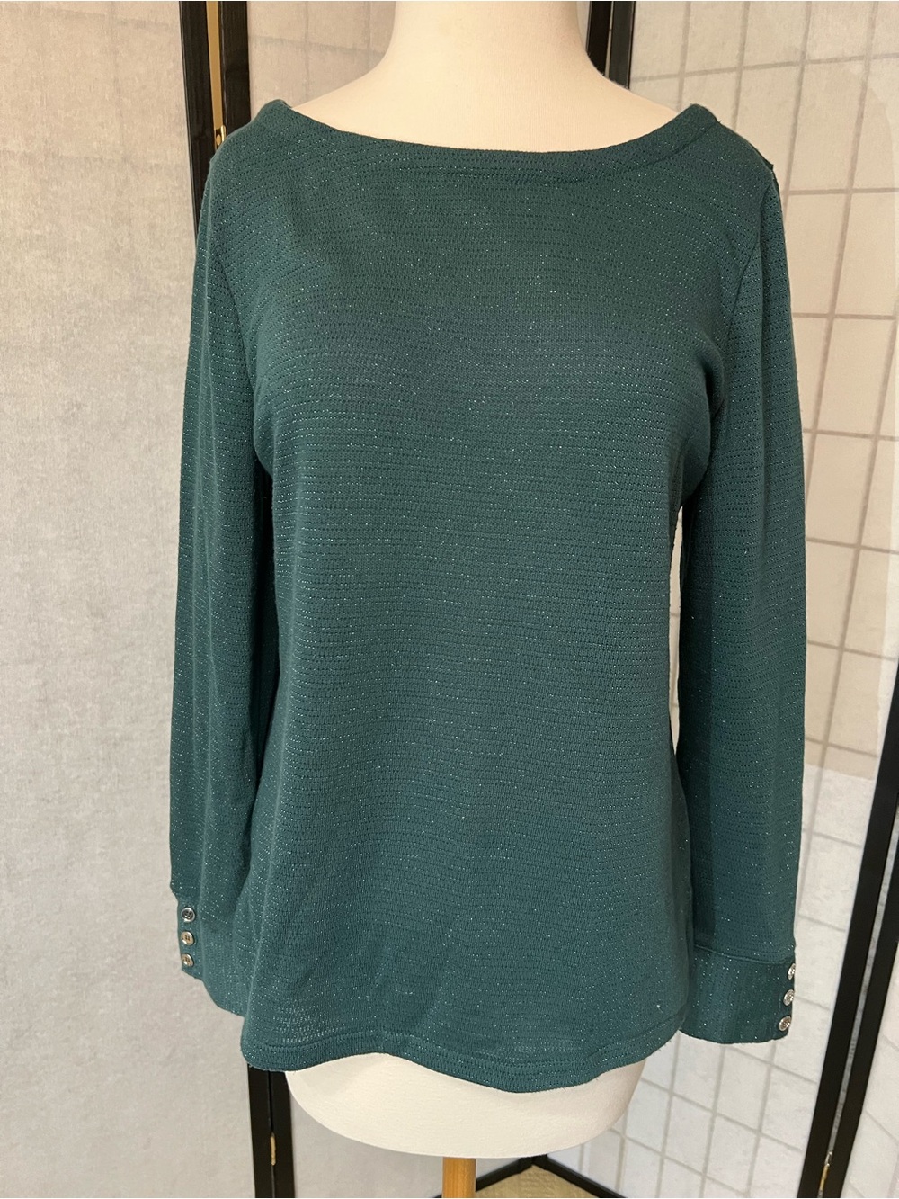 Talbots Teal Boatneck Long-Sleeve Glitter Top